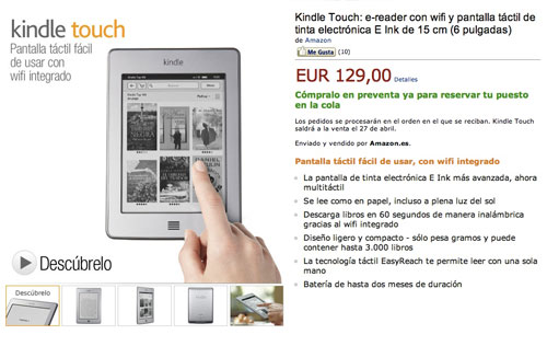 Kindle Touch llega a España y el resto de Europa