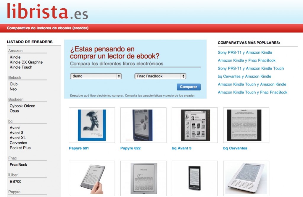 Librista.es: comparativa de e-readers