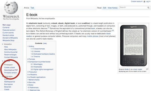 Convierte los artículos de Wikipedia en un libro electrónico