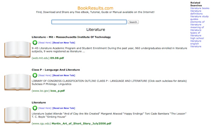 Bookresults, para descargar libros electrónicos gratuitos