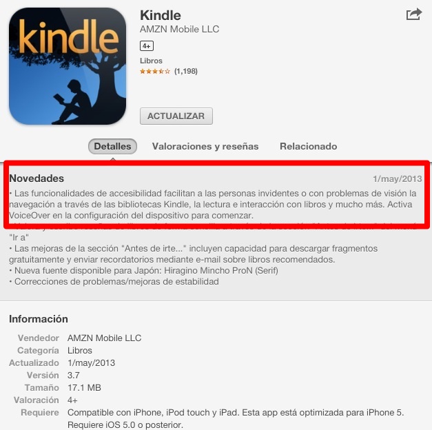 kindle update for blind people