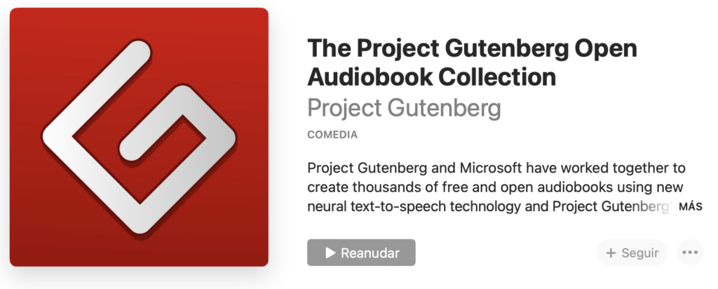 Audiolibros gratis del Proyecto Gutenberg generados por IA